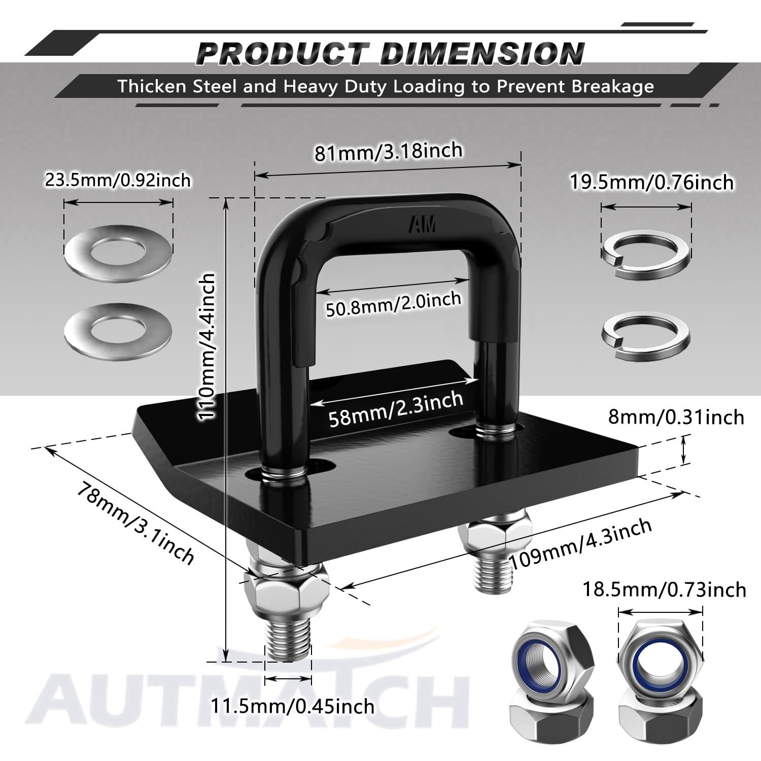 AUTMATCH ヒッチ締め具 ガタつき防止クランプ、3.81センチおよび5.08センチのトレーラーヒッチ用高耐久ヒッチスタビライザー、ゴム製アイソレーターと防錆二重コーティング保護、 トレーラーヒッチ締め具 グロスブラック