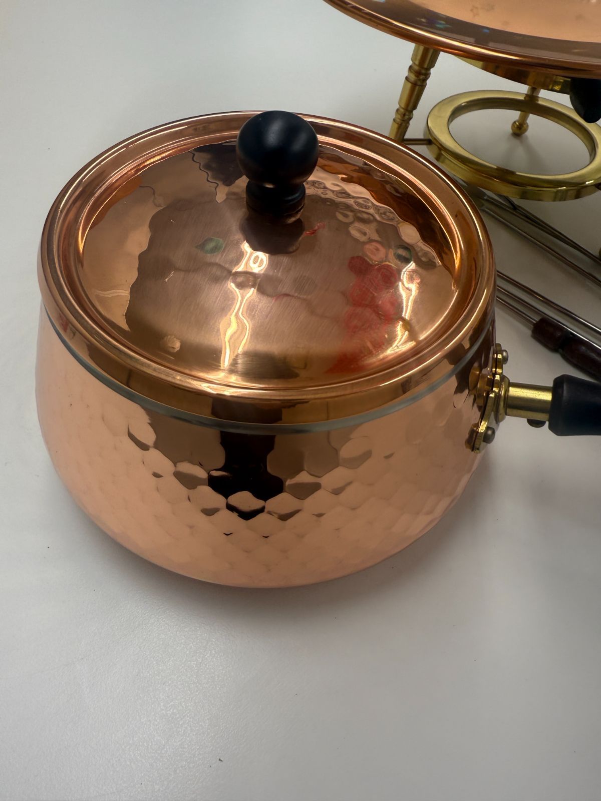 D【中古】COPPER 100 HOME WARE チーズフォンデュ 鍋セット 銅 自宅