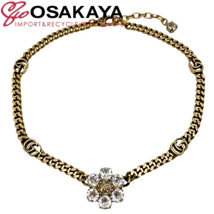 中古美品 GUCCI グッチ ダブルG チョーカー ゴールド ラインストーン