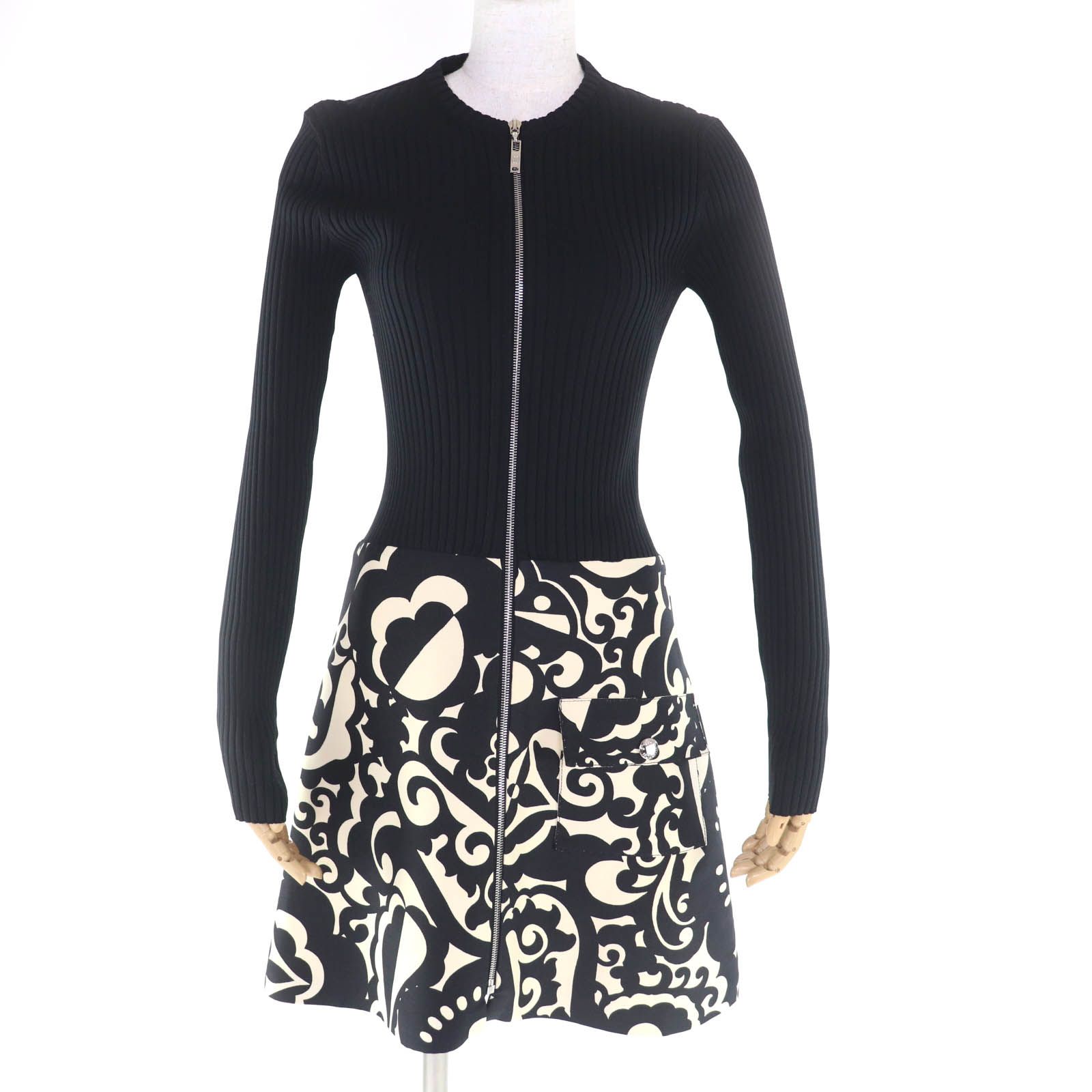 美品　LOUISVUITTONヴィトン　ニット　シルクカシミヤ　ワンピース　刺繍 極美品☆LOUIS VUITTON ルイヴィトン 裏地シルク100％ ロゴZIP