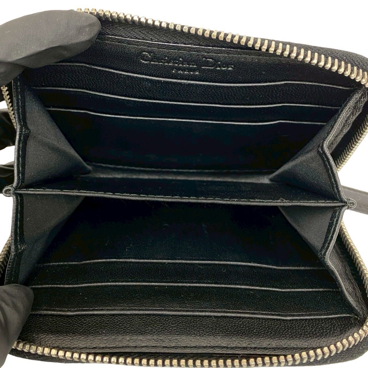 極 美品 Christian Dior ディオール ロゴ 金具 レザー 本革 ラウンド 