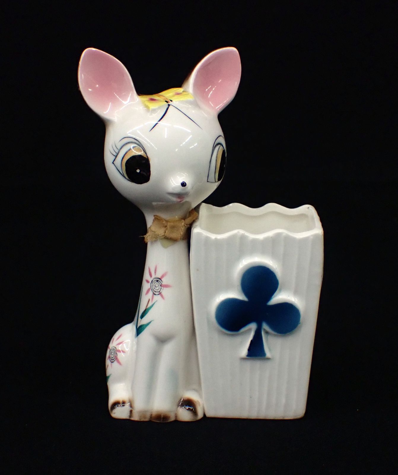 △昭和レトロ 陶器製 バンビ 小物入れ/置物(高さ約15cm)△当時物