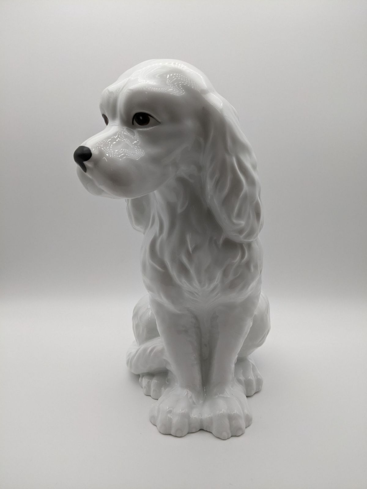 DKN332】最高級 陶器製 スパニエル 犬 置物 ホワイト フィギュリン