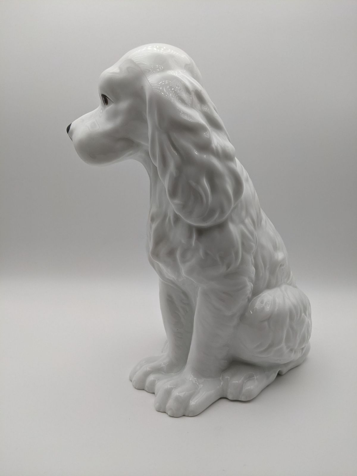 DKN332】最高級 陶器製 スパニエル 犬 置物 ホワイト フィギュリン