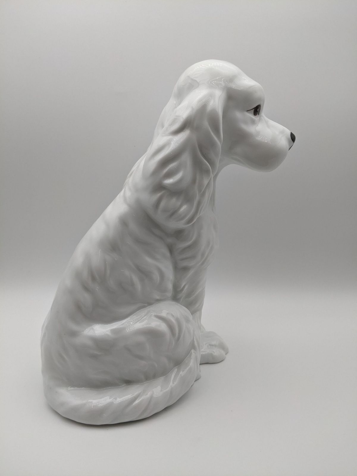 DKN332】最高級 陶器製 スパニエル 犬 置物 ホワイト フィギュリン