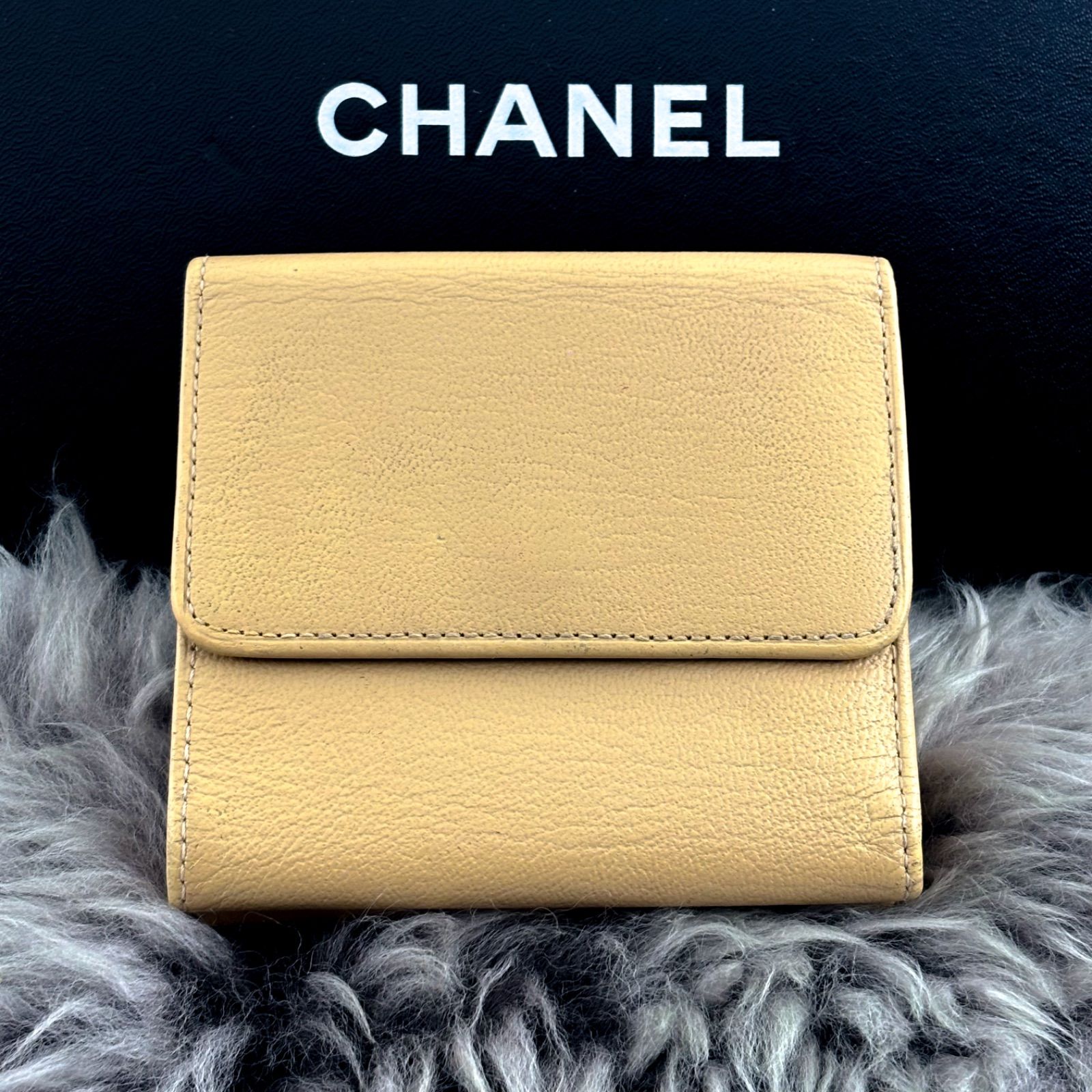 美品✨】シャネル ココマーク Wホック 三つ折 財布 ベージュ ぶらんど