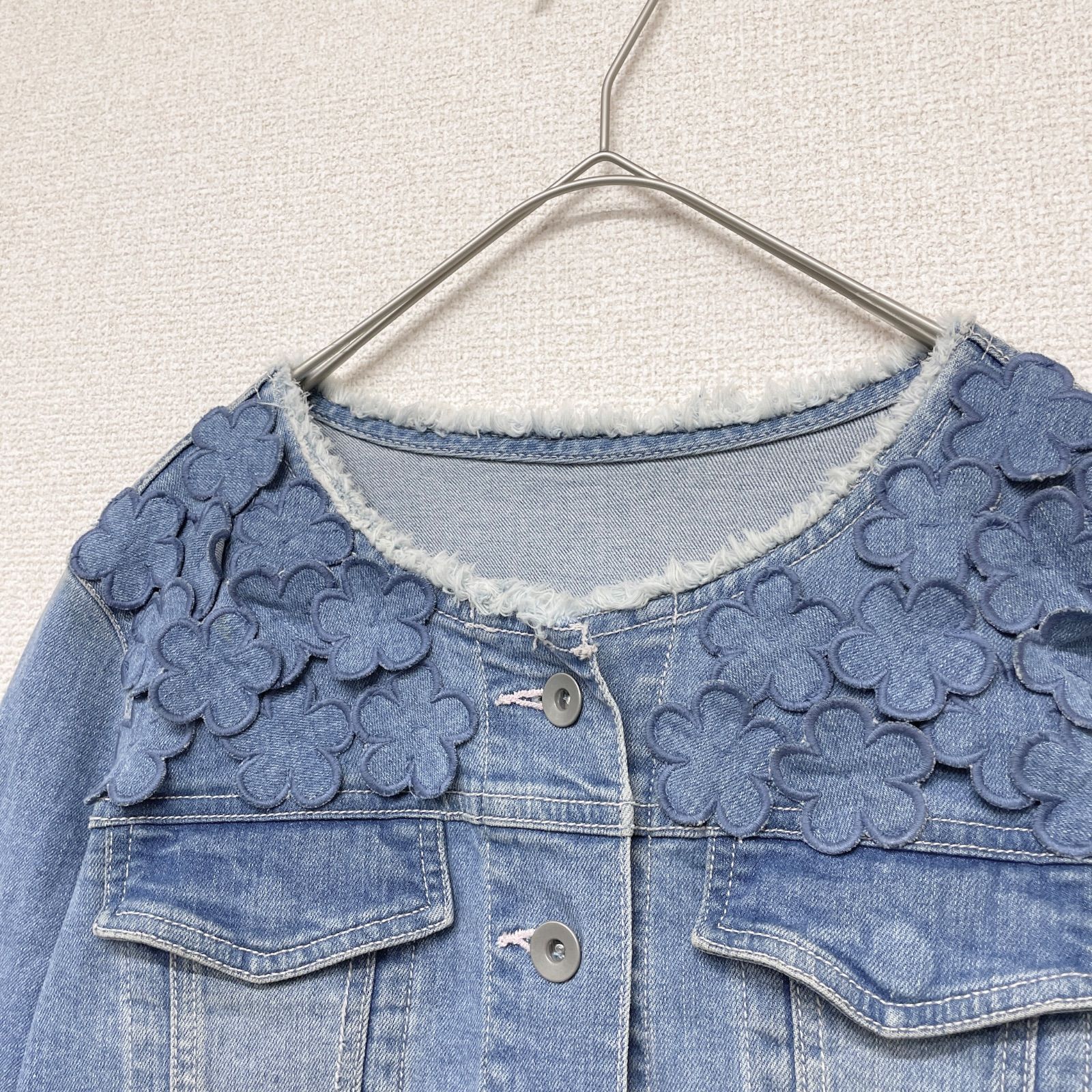 Rose Tiara ローズティアラ デニムジャケット ノーカラー フラワー