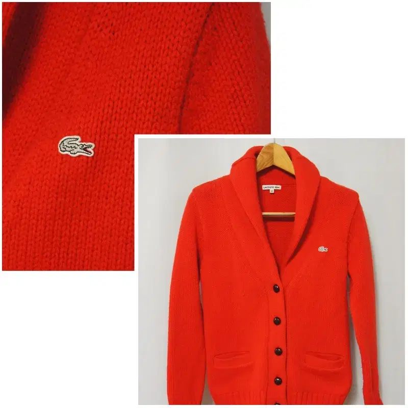 LACOSTE　ラコステ　襟付き　カーディガン　ニット　レッド 中古・古着通販】LACOSTE (ラコステ) オーガニックコットンVネック