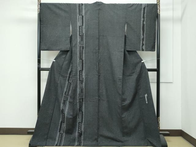 平和屋着物○極上 二代目 川村久太郎 訪問着 紬地 幾何学文様 たたき