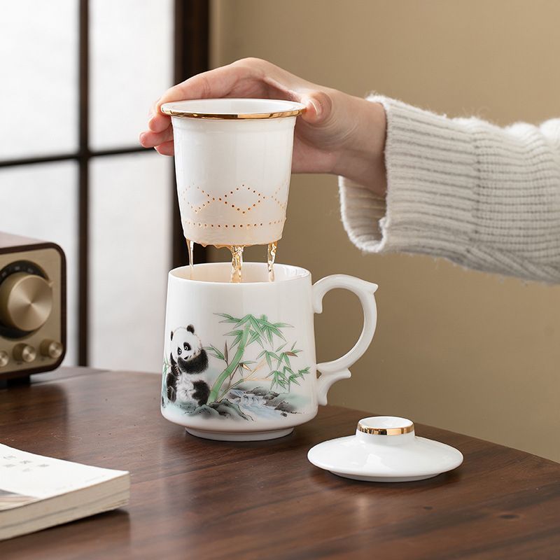 新品・未使用】羊脂翡翠磁器 パンダパブリックカップ ティーカップ