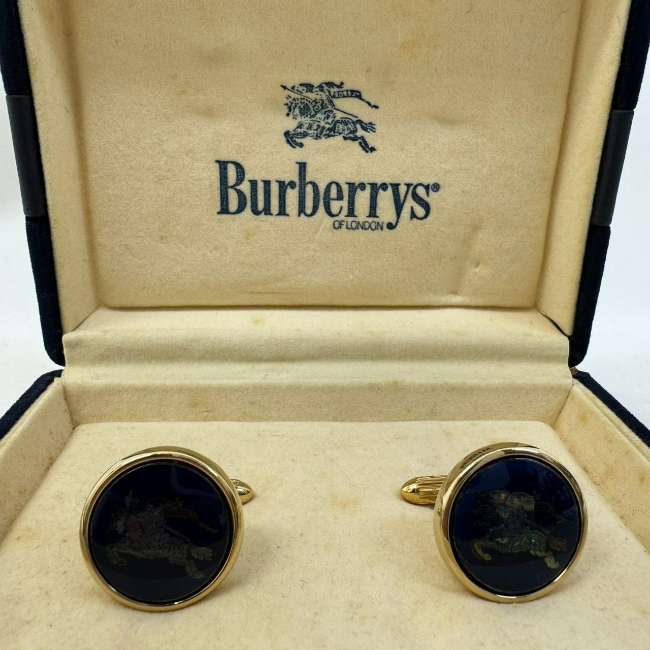 K【ヴィンテージ】Burberrys バーバリー カフス SV925 ネイビー