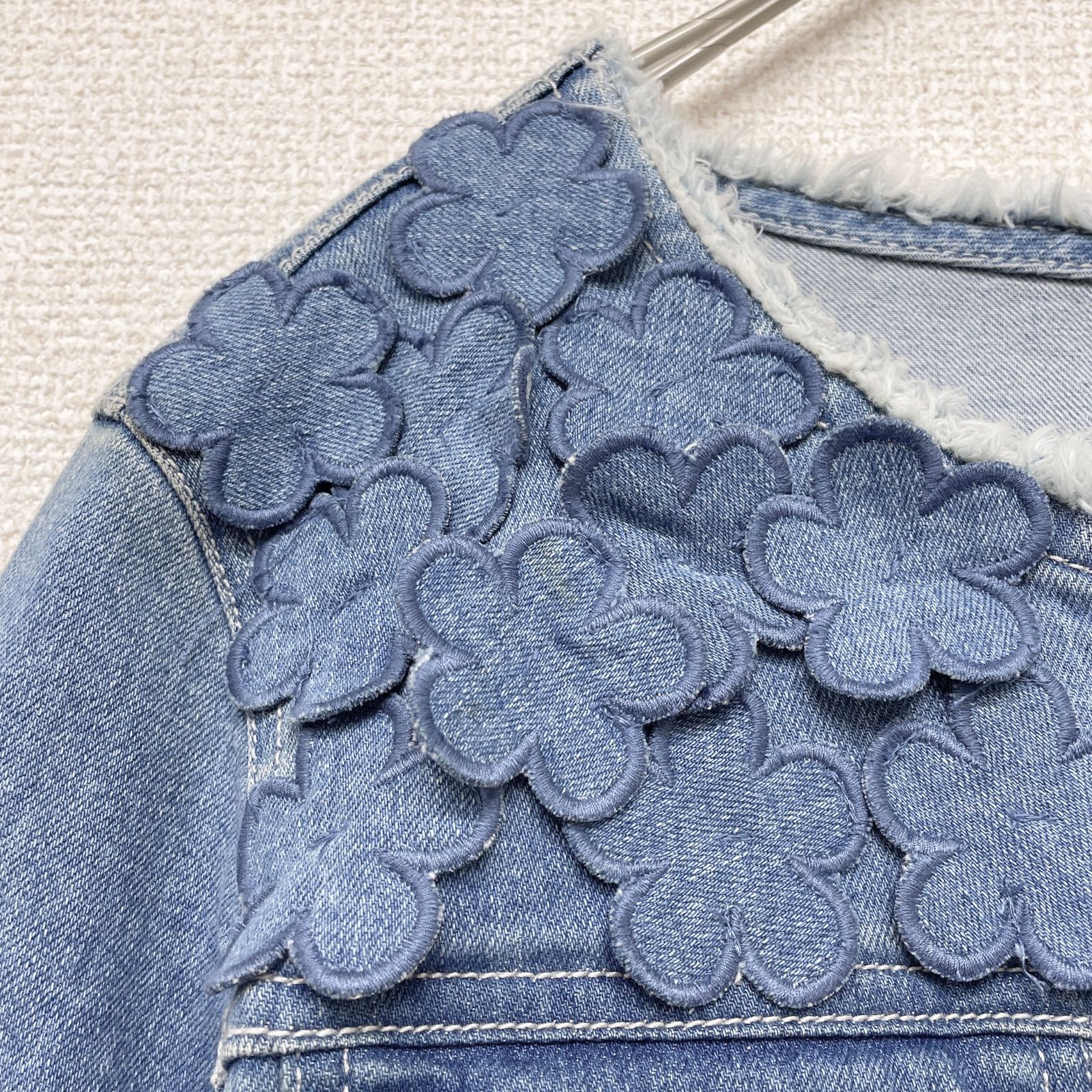 Rose Tiara ローズティアラ デニムジャケット ノーカラー フラワー