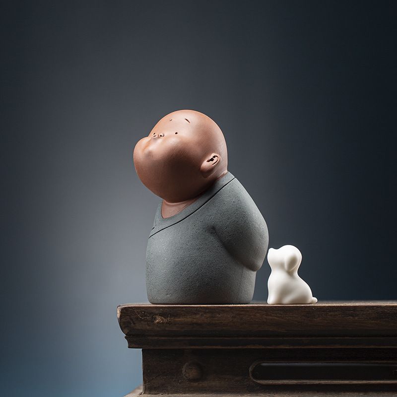 新品未使用】創意禅意紫砂陶磁器の家の茶の寵愛は装飾品のかわいい小僧