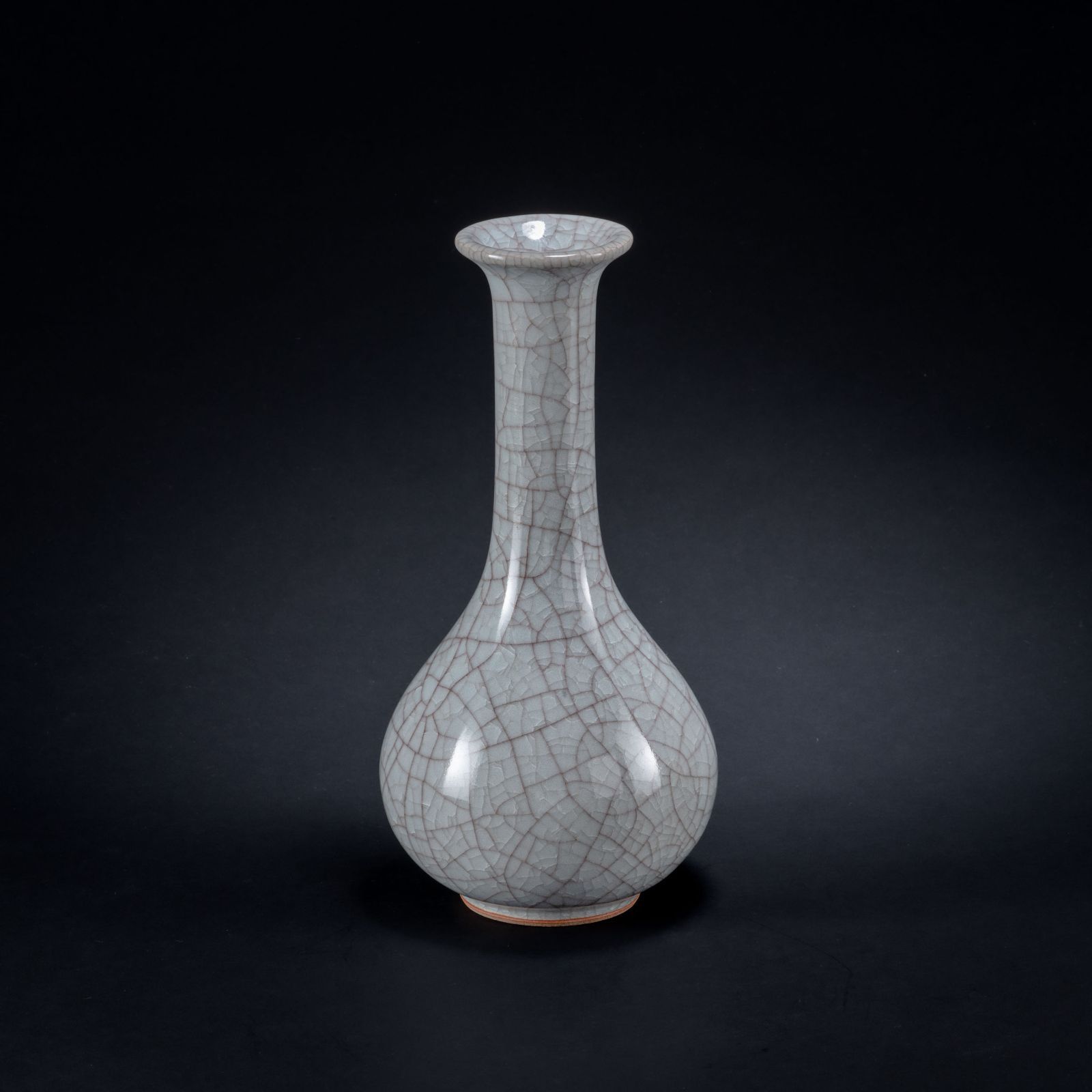 骨董・天下一】清代 仿官釉 長頸瓶 高24.7cm 官窯写 青磁 唐物 中国古