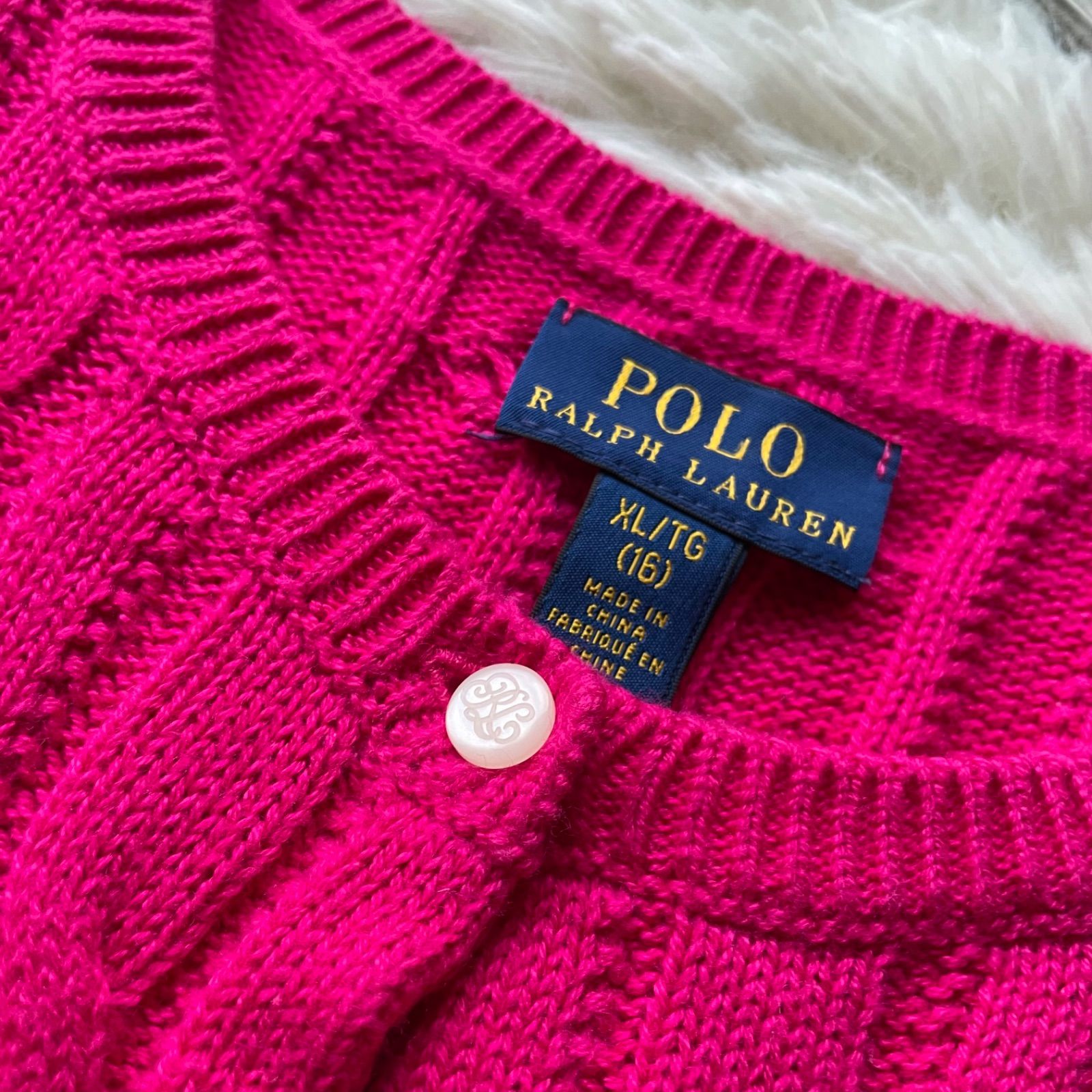 POLO RALPH LAUREN ペプラムケーブルニットカーディガン ホース刺繍