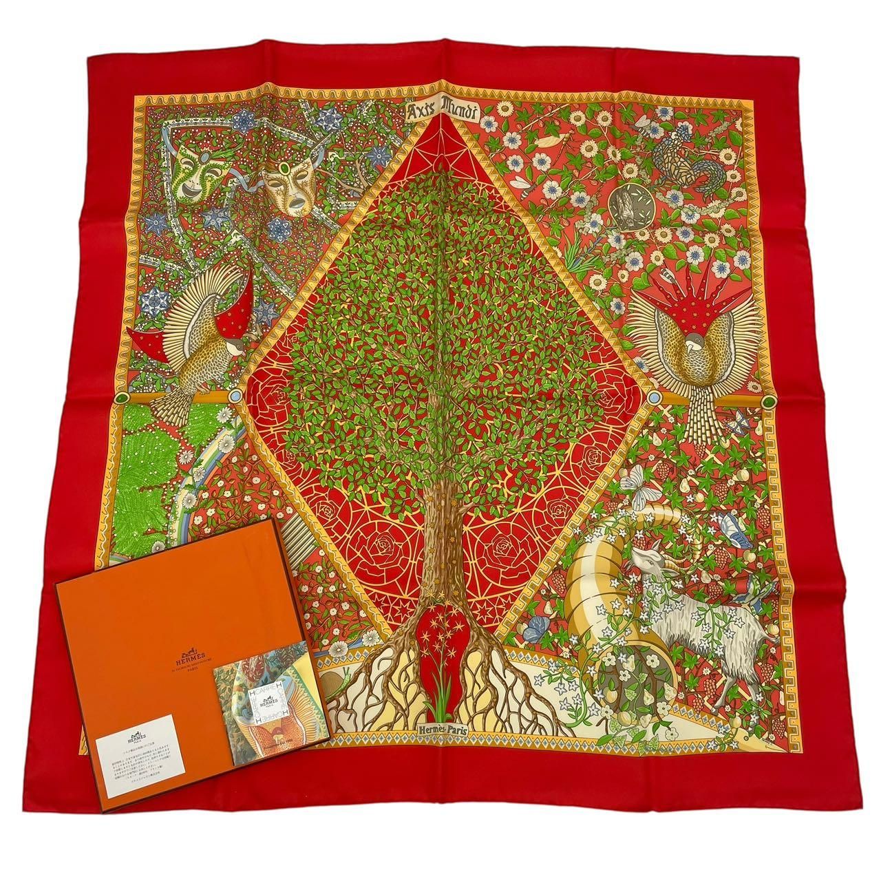 新品同様 HERMES エルメス シルク100％ スカーフ カレ90 AXIS MUNDI