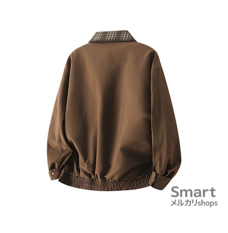襟チェックレトロジャケット KA5011 - ブラウン / M 即納】襟チェック