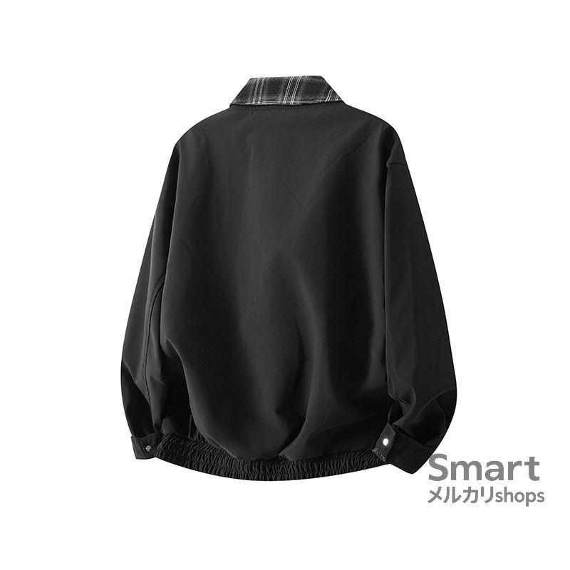 フライトジャケット メンズ ブラウン チェック切替 襟付き レトロ 高街