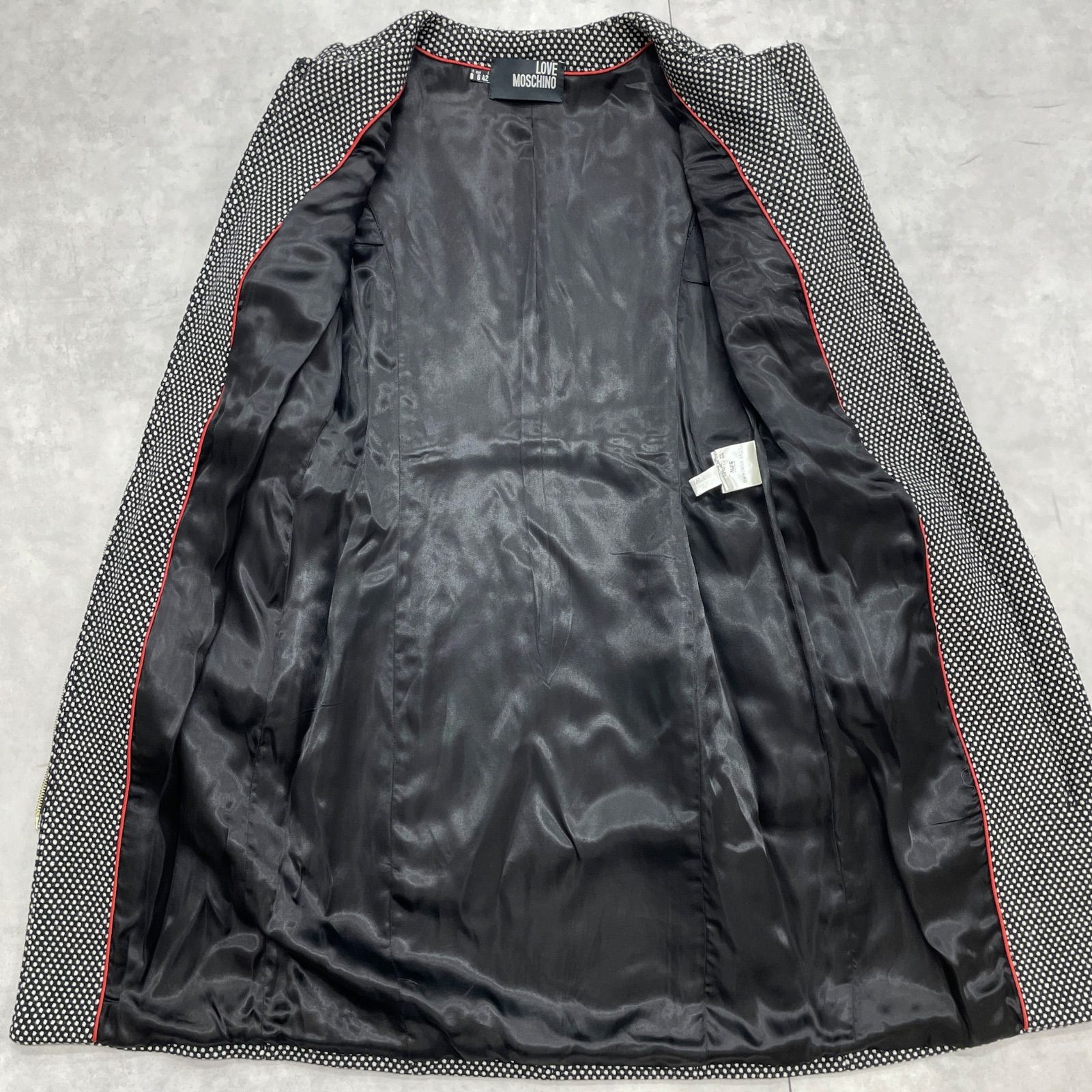 MOSCHINO モスキーノ ロングコート ノーカラー ドット柄 カシミヤ