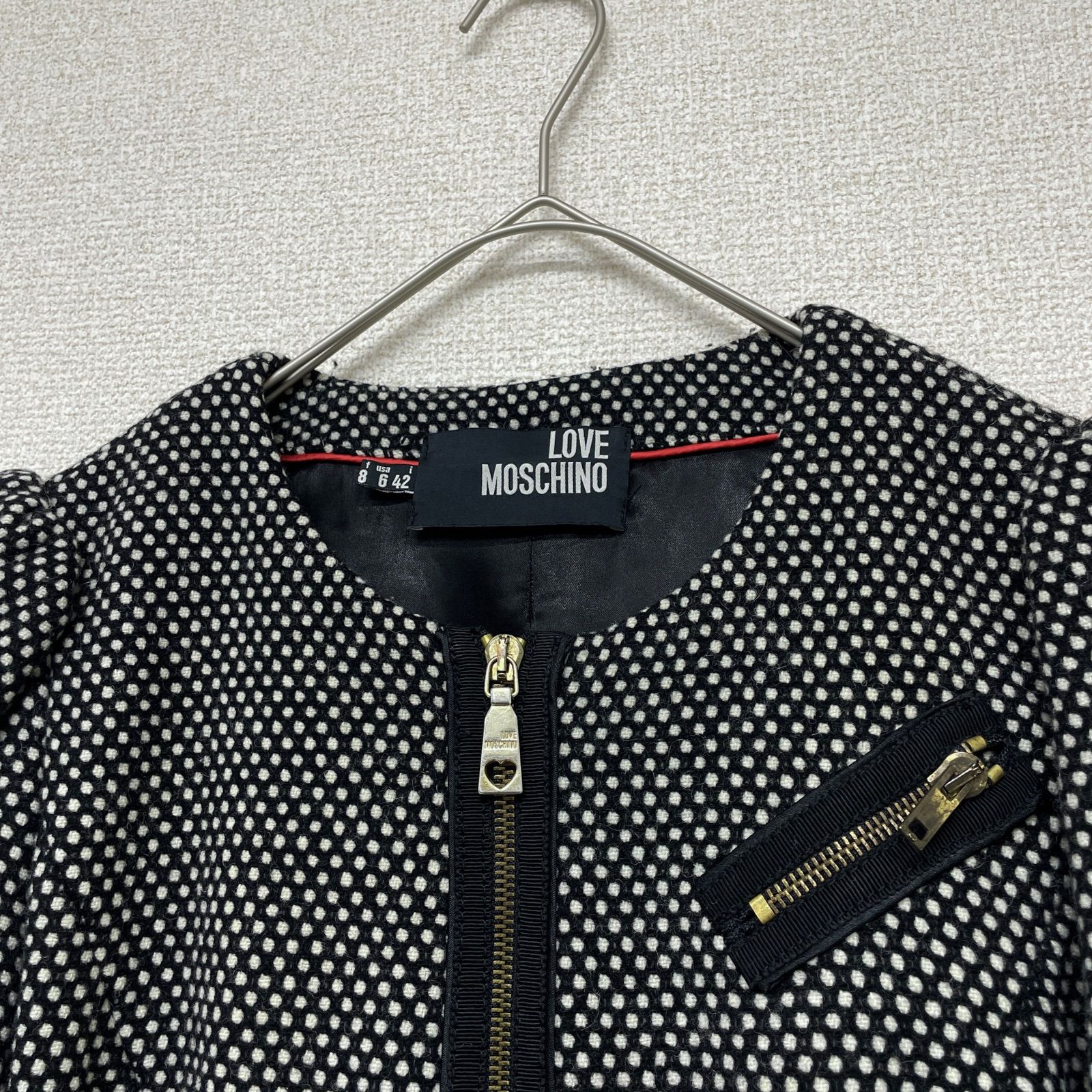 モスキーノ MOSCHINO ウール ピーコート イタリア製 MOSCHINO(モスキーノ) ロゴ ベア ビジュー ウールコート フーデッド