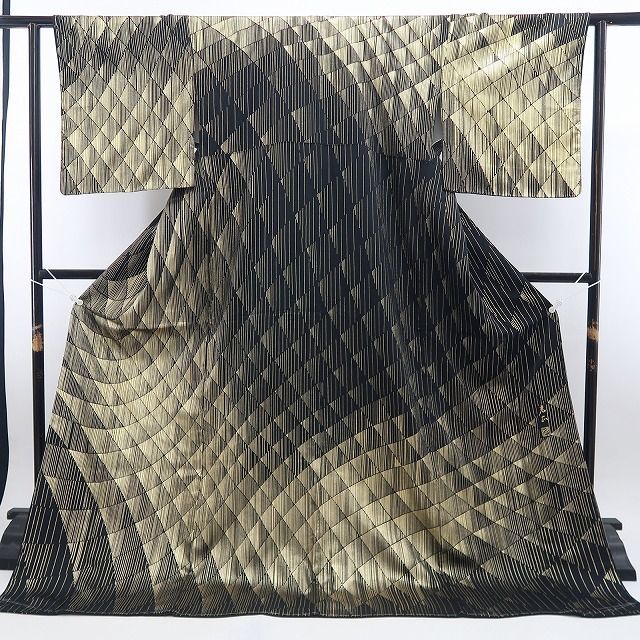 ❁tomihisa❁新品 tomihisa 新品 格子絽 金彩友禅 和田光正 落款 ❁tomihisa❁新品 tomihisa 新品 格子絽 金彩友禅 和田光正 落款