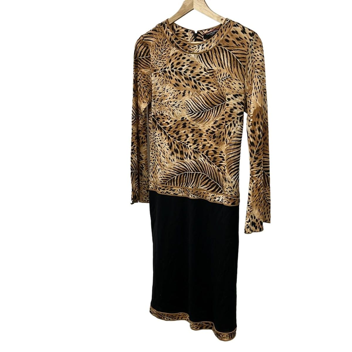 【レオナール/LEONARD】ロングワンピース　ベルト　レオパード　豹柄　黒 LEONARD(レオナール) ワンピース サイズL レディース美品 - ブラウン