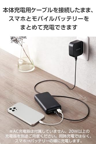 【迅速に発送】エレコム 20000mAh 大容量 20W 2ポート USB-C&times;1 USB-A&times;1 USB PD対応 【 iPhone 16 15 14 iPad 各種対応】 ブラック EC-C07BK fd3b461c