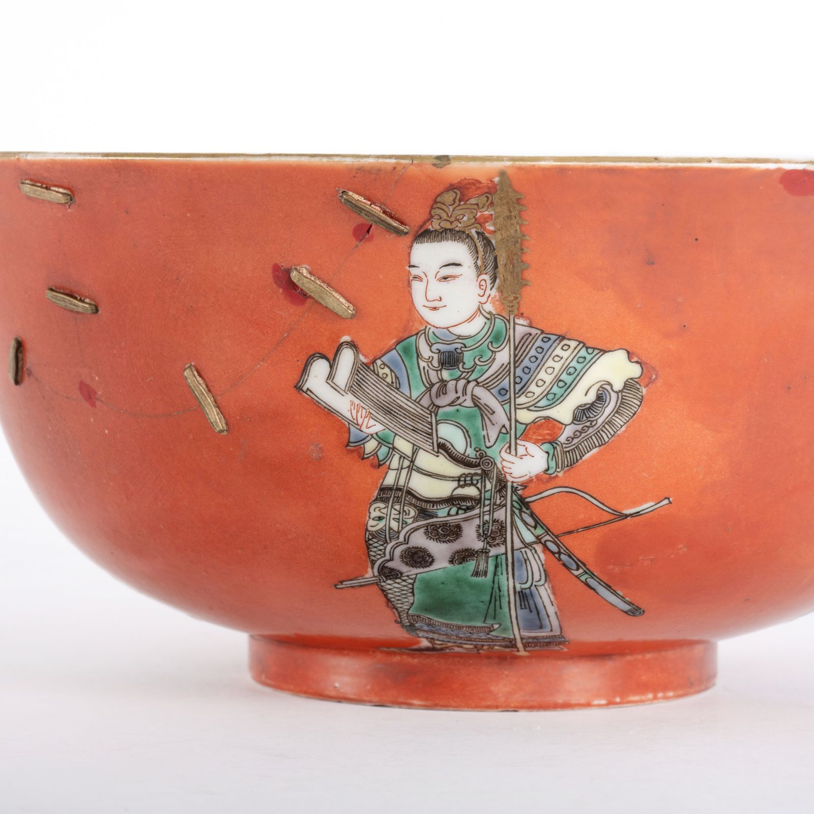 大清康熙年製 五彩 人物故事図 大鉢 直径約20.8cm 色絵 飾り鉢 唐物