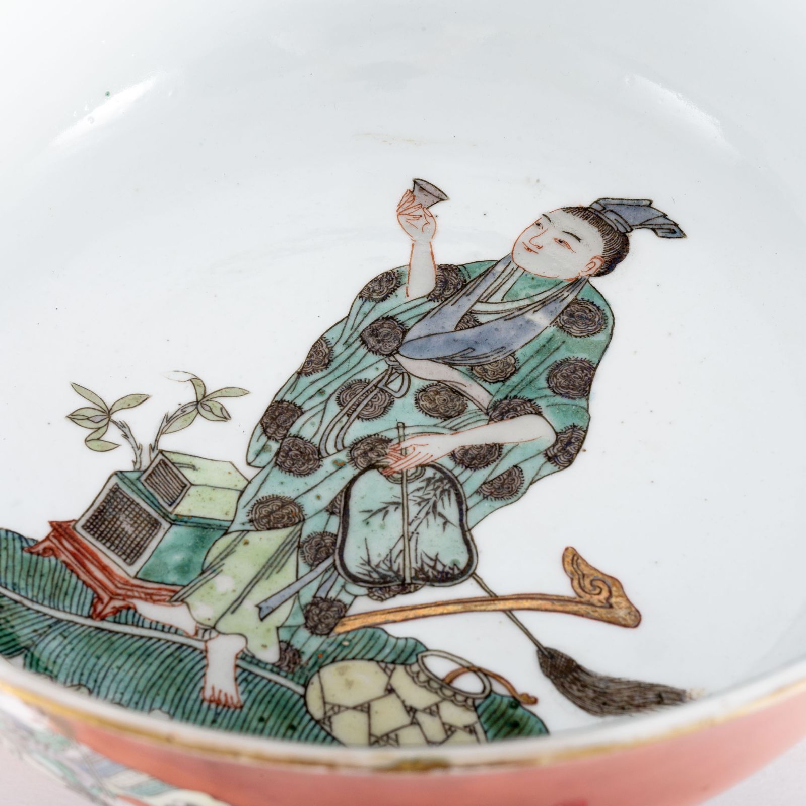 大清康熙年製 五彩 人物故事図 大鉢 直径約20.8cm 色絵 飾り鉢 唐物