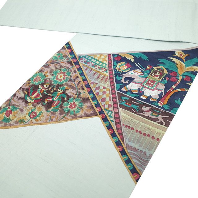 新古品】 名古屋帯 未使用 正絹 紬 九寸 作家物 昌雲 落款 手描き 手