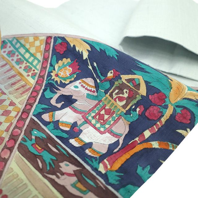 作家ものの紬の染め帯 正絹 名古屋帯 珍しい稲妻モチーフ 【公式通販】