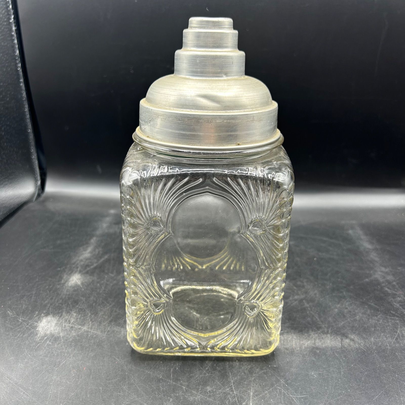 昭和レトロ お菓子瓶 ガラス あめや瓶 アルミ蓋 駄菓子 当時物