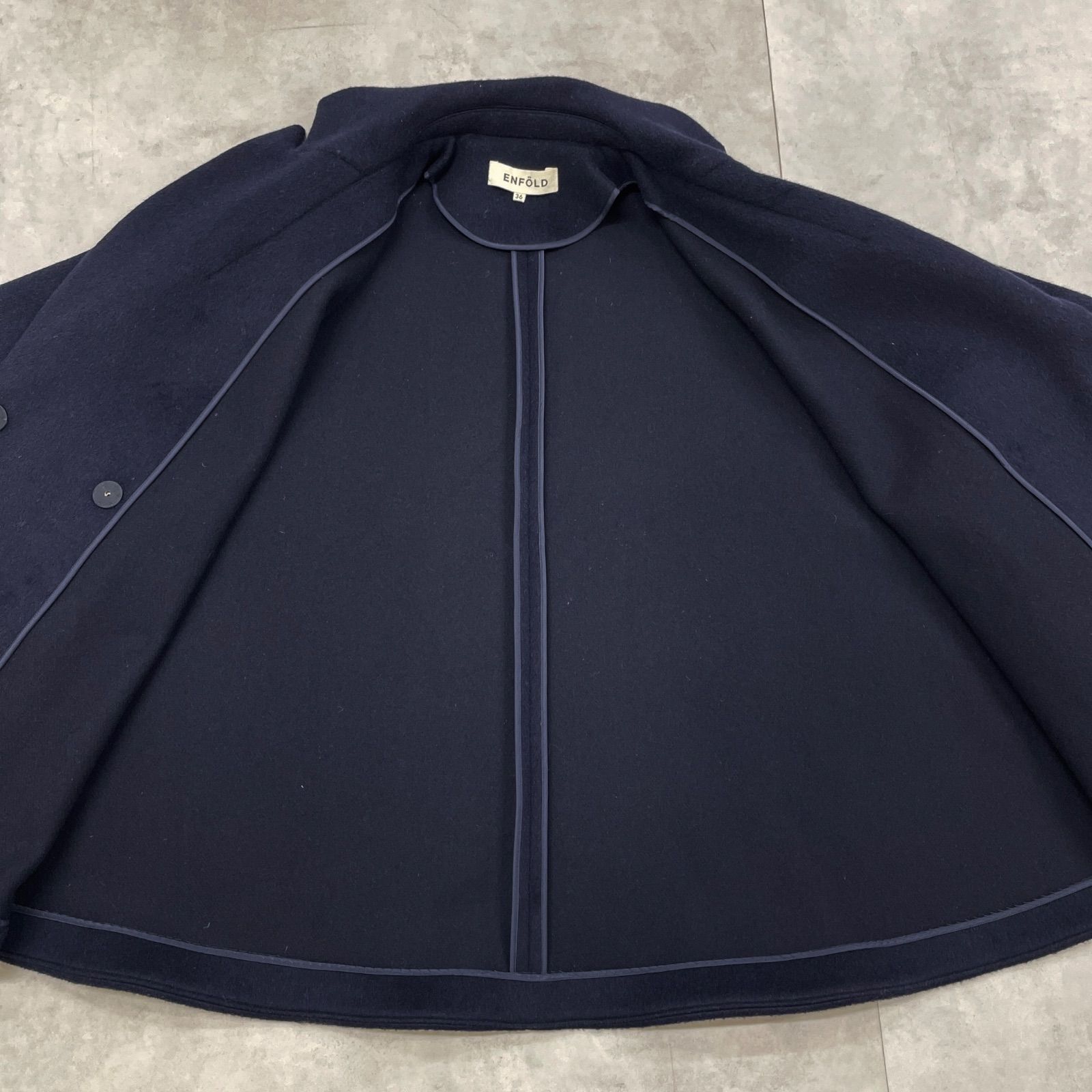 【美品】ENFOLD 日本製 Aライン ウール オーバーコート ネイビー 36 美品】ENFOLD 日本製 Aライン ウール オーバーコート ネイビー 36