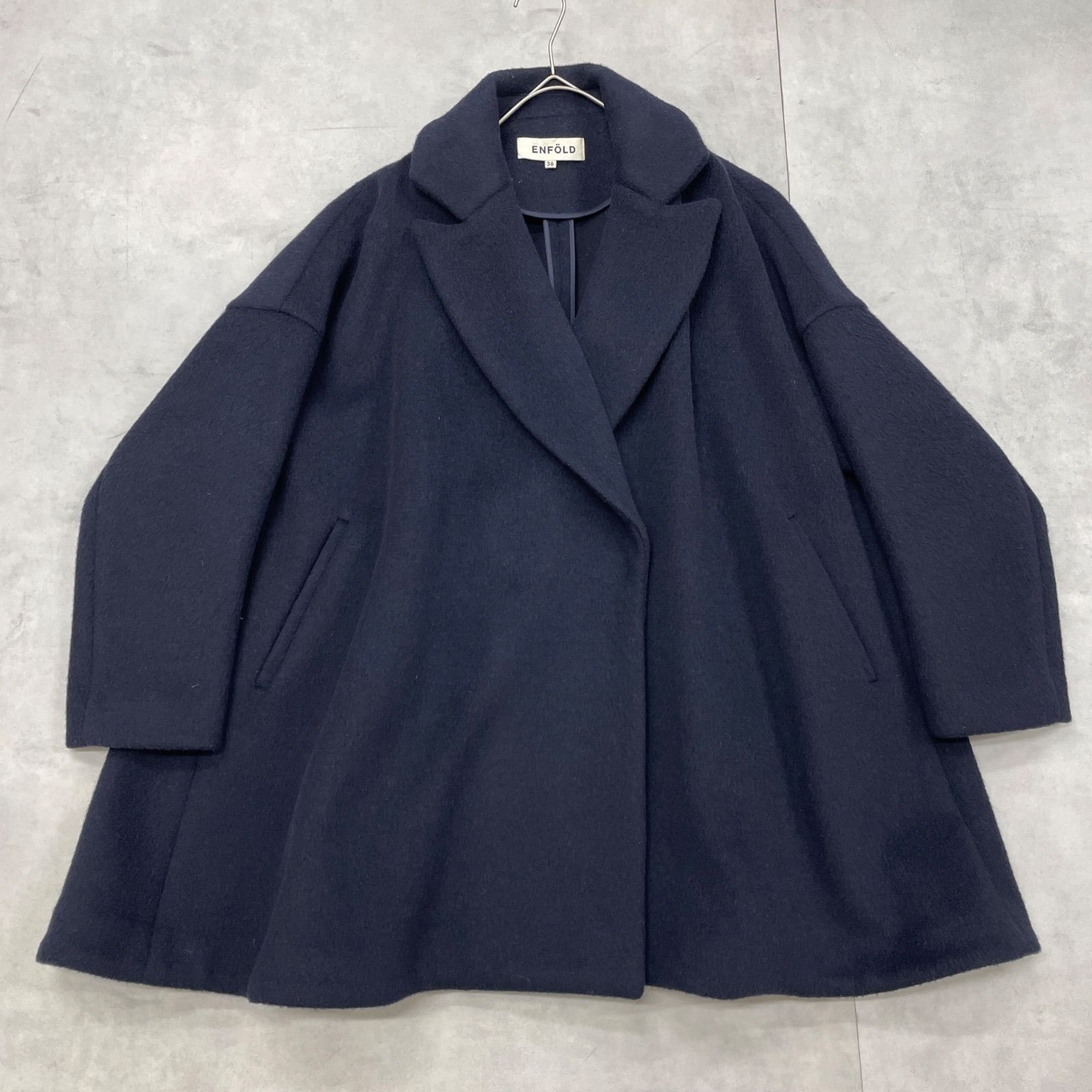 ENFOLD エンフォルド コート オーバーサイズ ウール ナイロン ネイビー