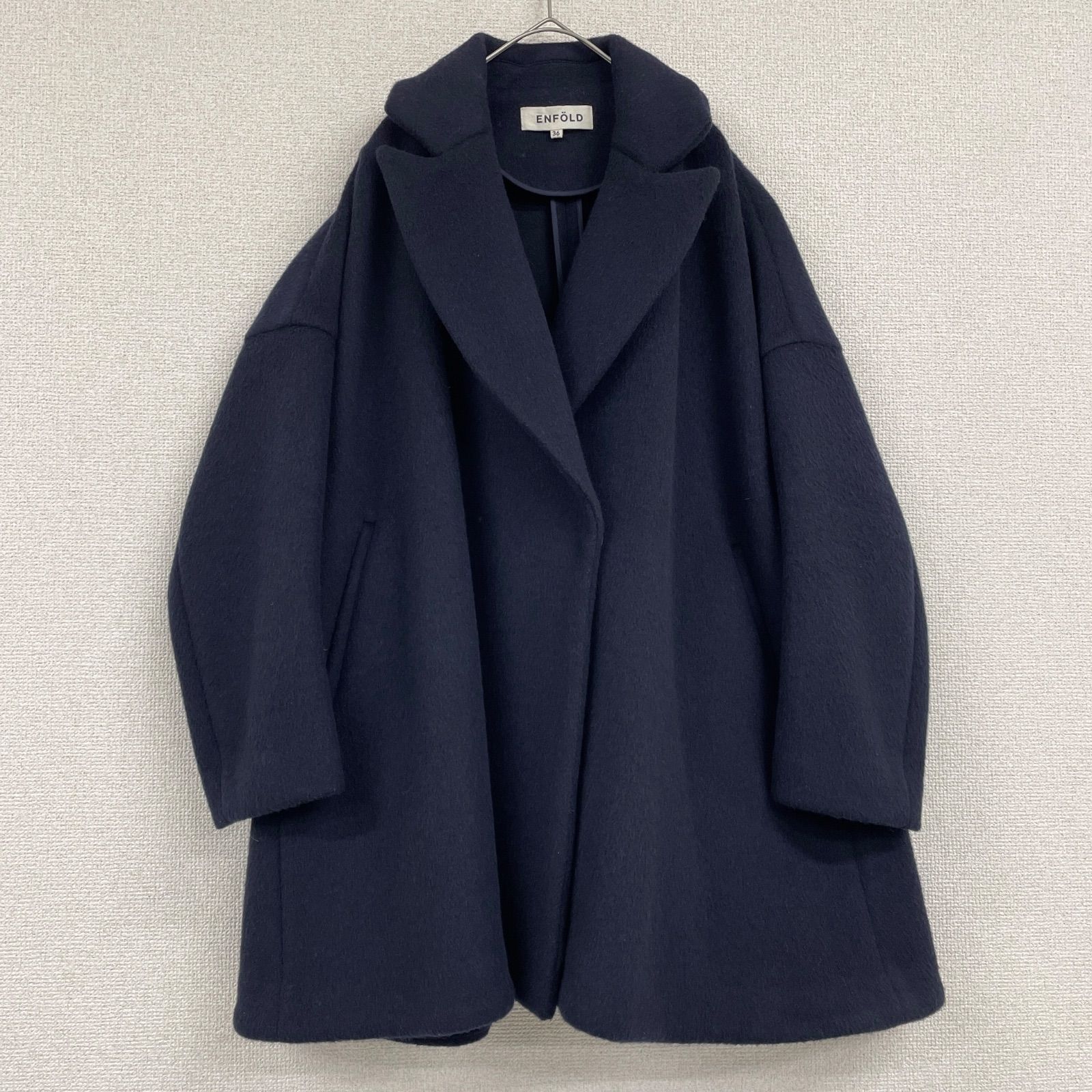 ENFÖLD ネイビー ウールコート 38号 ENFOLD エンフォルド ウールメルトンチェスターコート ネイビー 38
