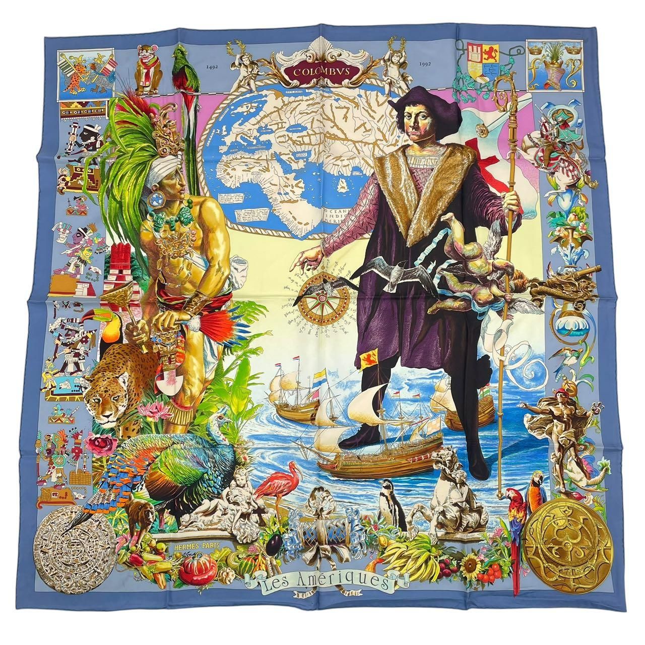 HERMES エルメス カレ90 スカーフ シルク Les Ameriques アメリカ大陸