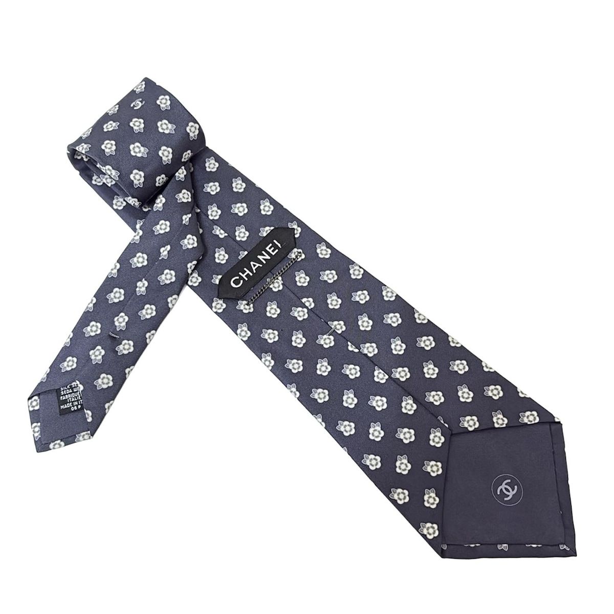 CHANEL ダークグレー ネクタイ CHANEL(シャネル) ネクタイ メンズ美品 - ダークグレー×アイボリー