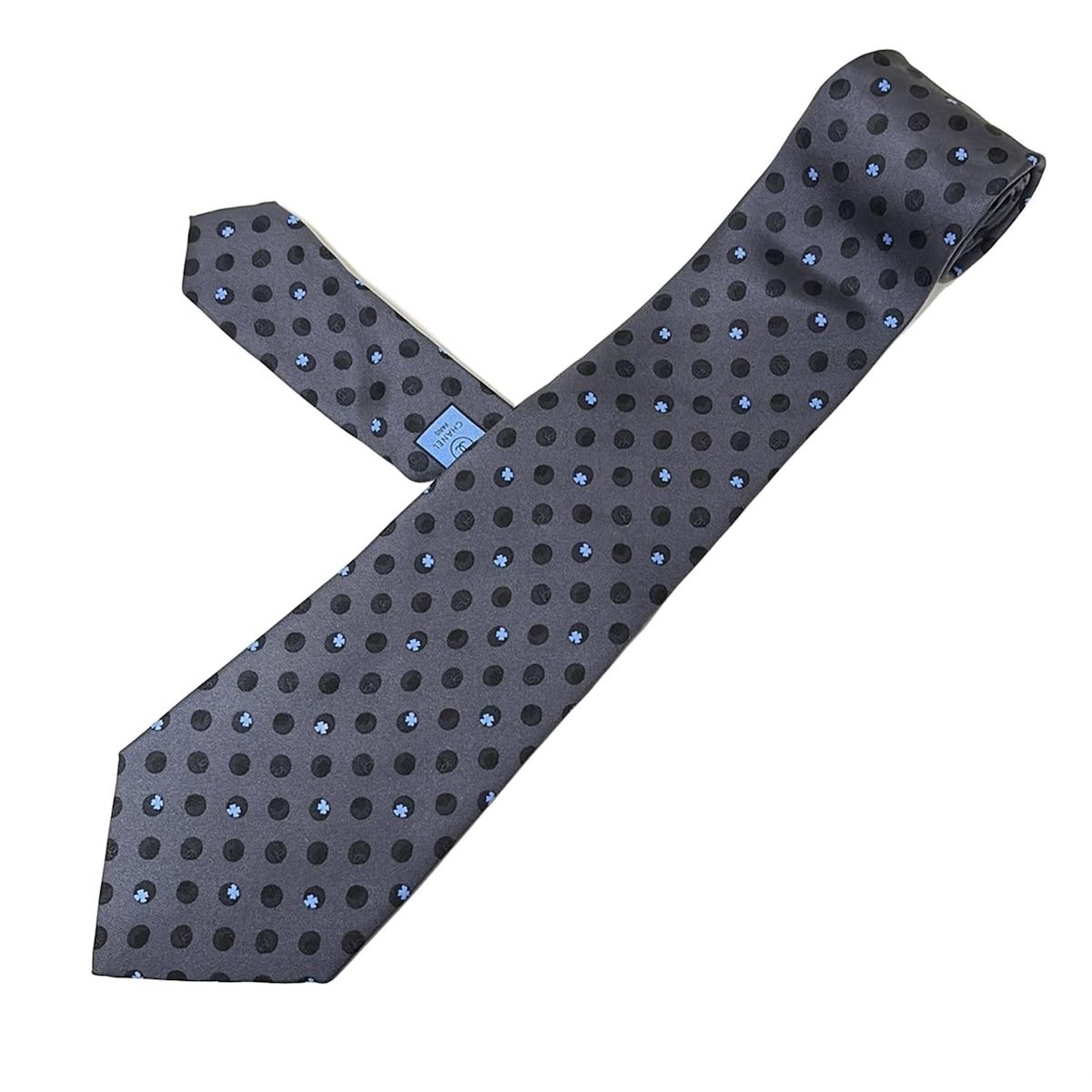 CHANEL(シャネル) ネクタイ メンズ - ダークグレー×黒×ブルー ドット柄
