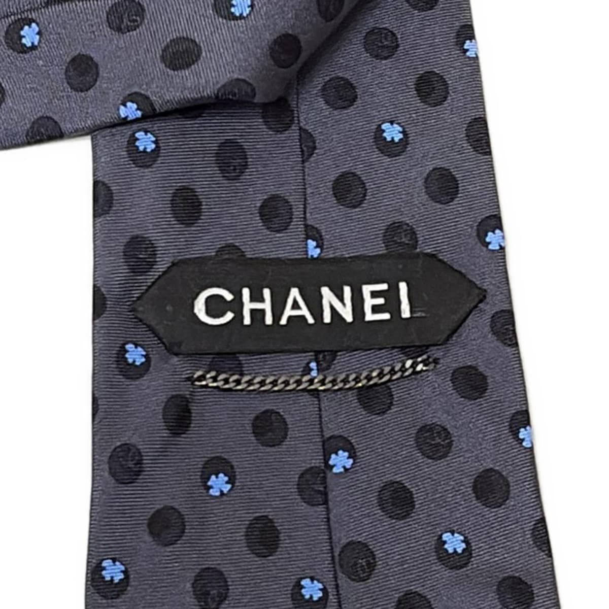 CHANEL(シャネル) ネクタイ メンズ - ダークグレー×黒×ブルー ドット柄