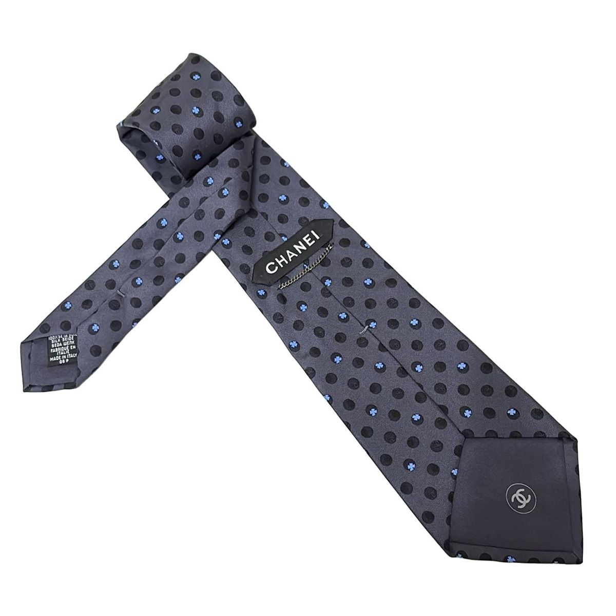 CHANEL ダークグレー ネクタイ CHANEL(シャネル) ネクタイ メンズ - ダークグレー×黒×ブルー ドット柄