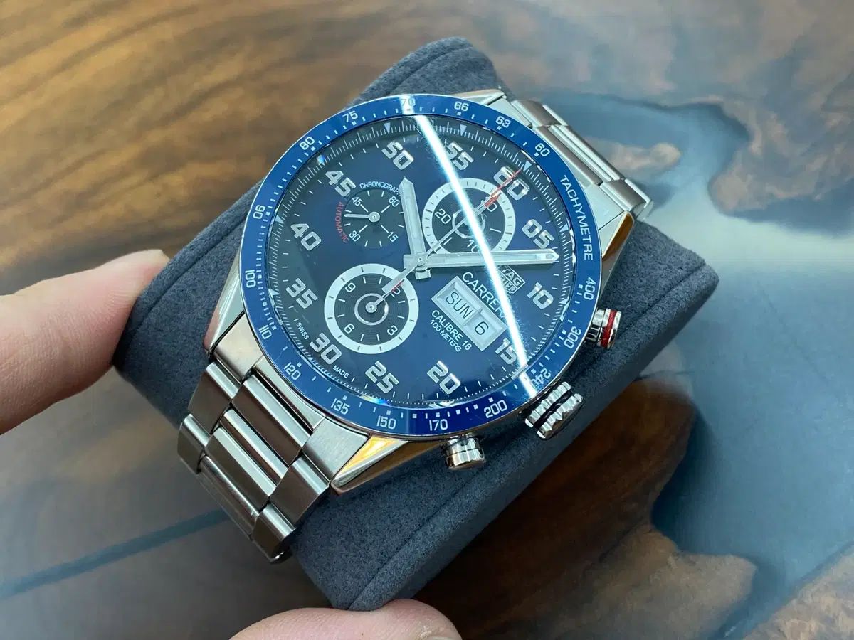 タグ カレラ カル16 デイデイト デニム盤 クロノ セラミックベゼル ブランド RISAELON