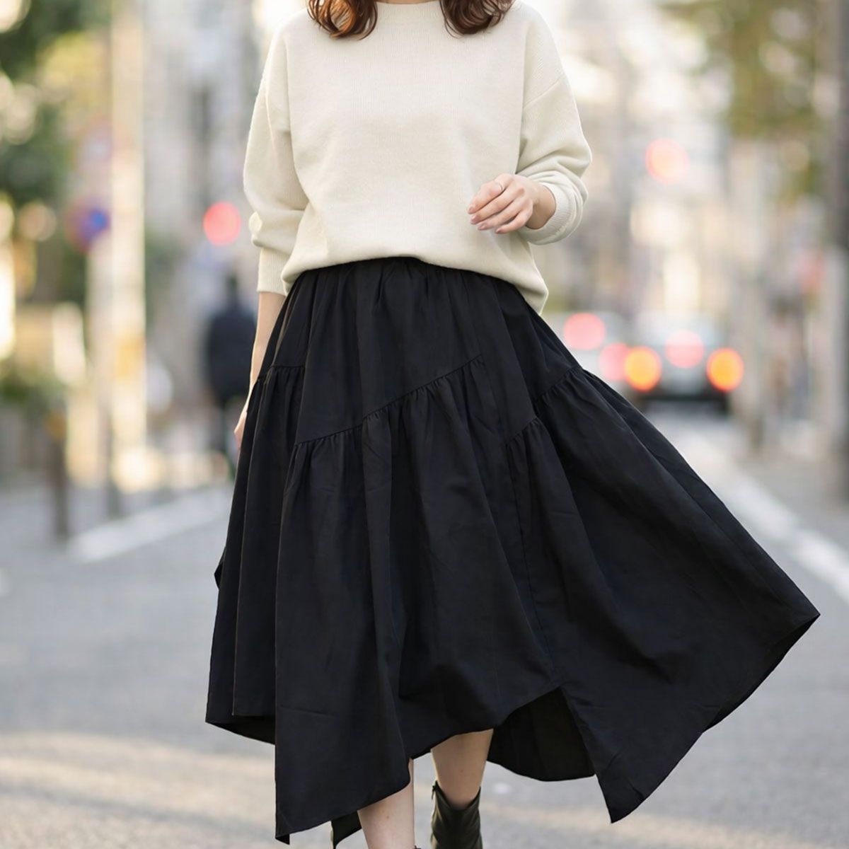 アシンメトリー ギャザースカート レディース M〜L 変形ヘム ウエスト