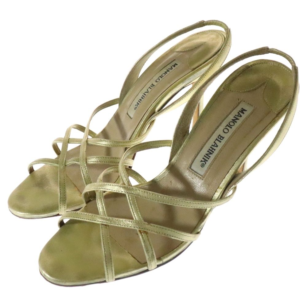 MANOLO BLAHNIK (マノロブラニク) メタリックレザー ストラップ ヒール