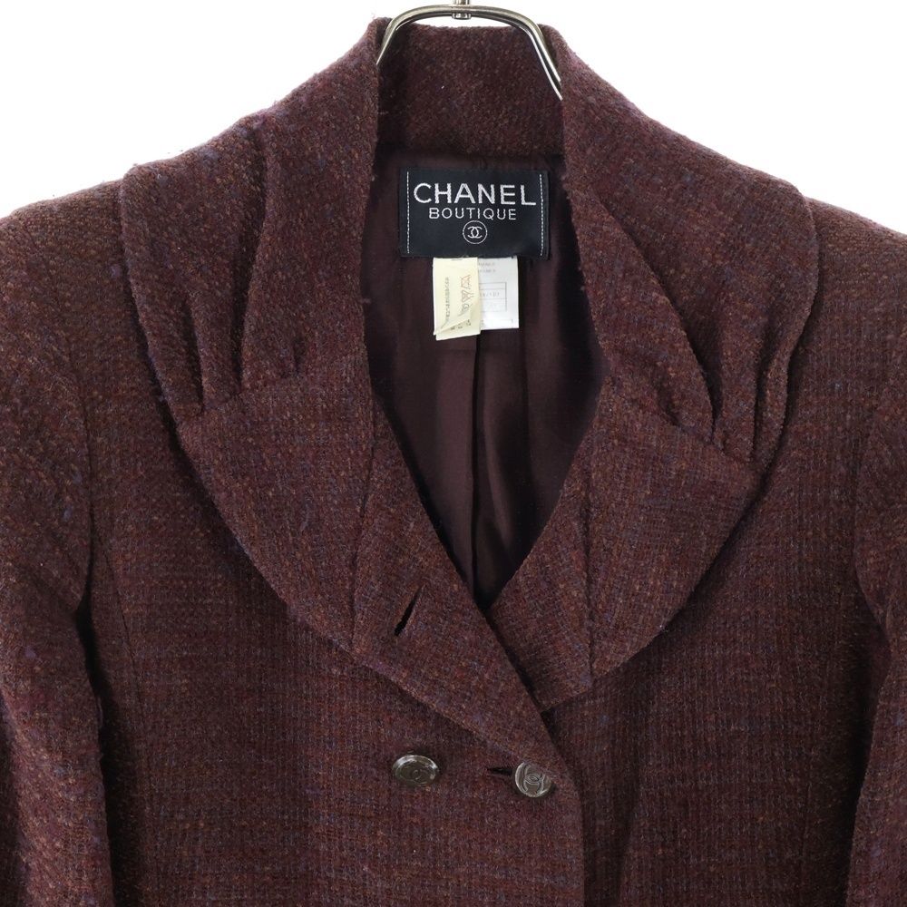 CHANEL ブラウン テーラードジャケット Pコート CHANEL (シャネル) 98AW セットアップ ウール ココマークボタン