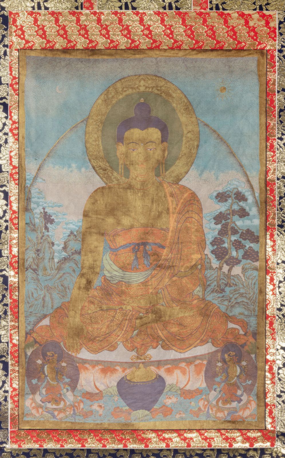 聚宝】中国古美術 仏像刺繍 仏画 仏像図 絹本 密教 仏教美術 掛軸 伝統