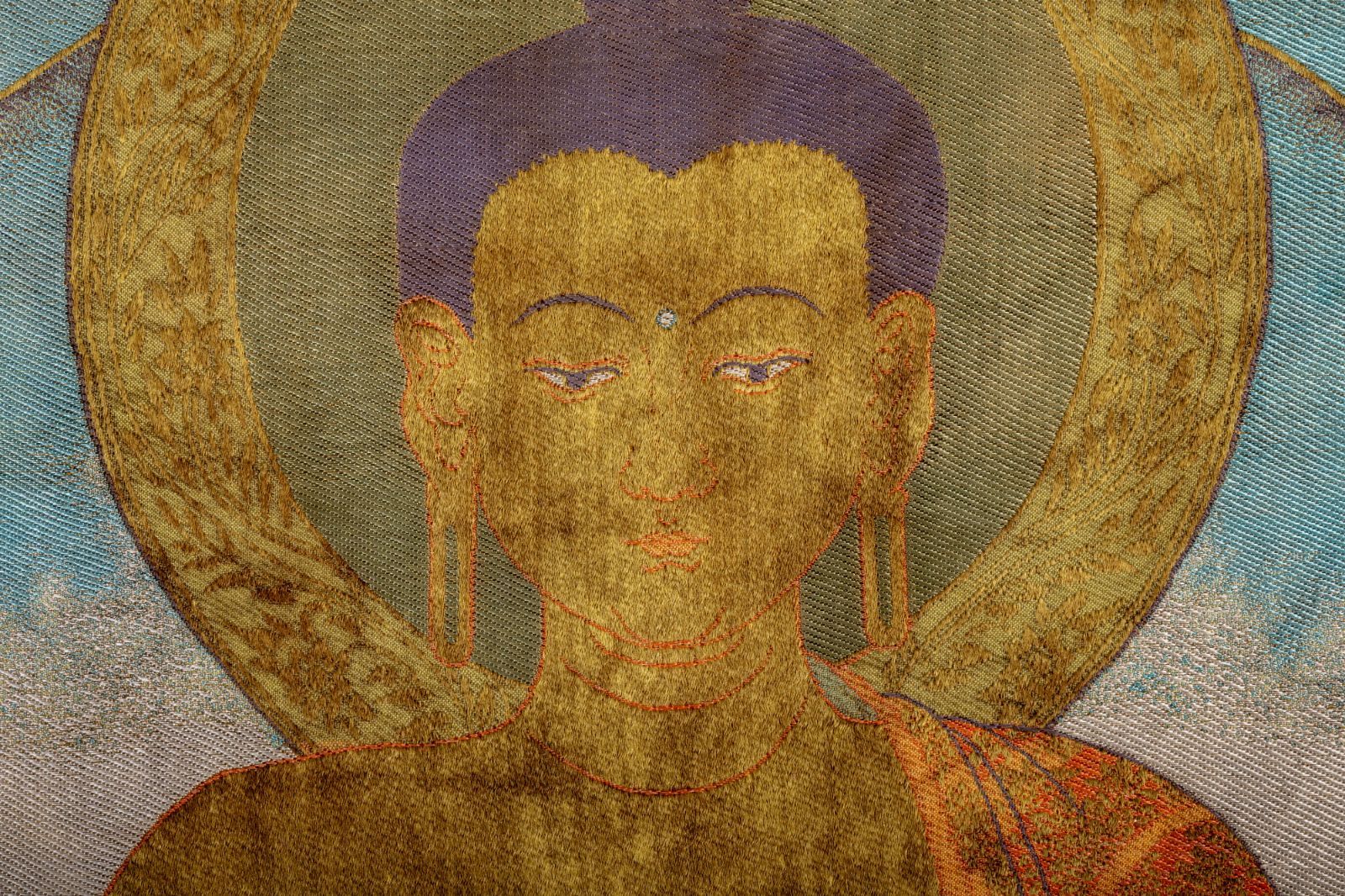 聚宝】中国古美術 仏像刺繍 仏画 仏像図 絹本 密教 仏教美術 掛軸 伝統