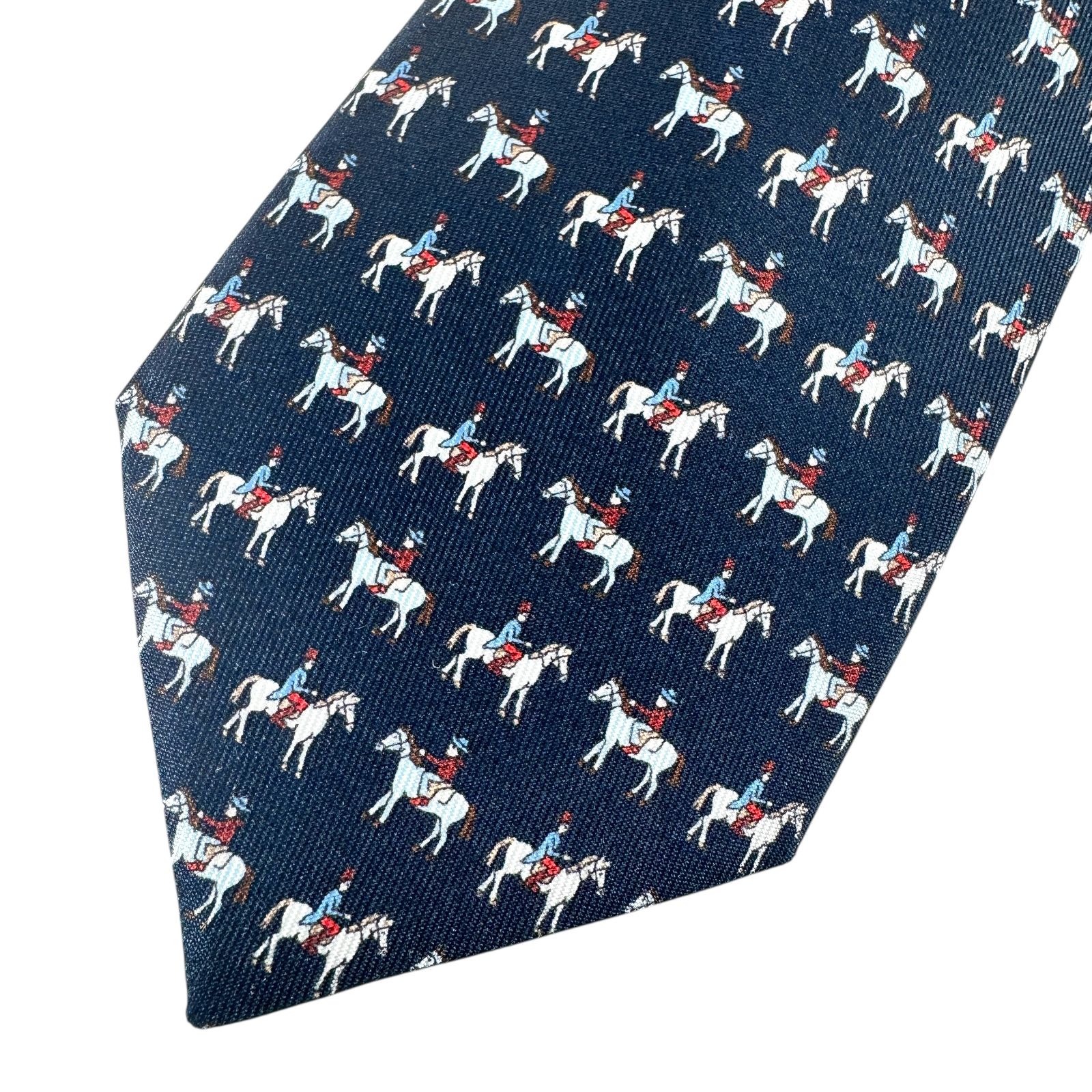 □未使用□エルメス□ネクタイ□馬車□シルク□ネイビー系□J0789