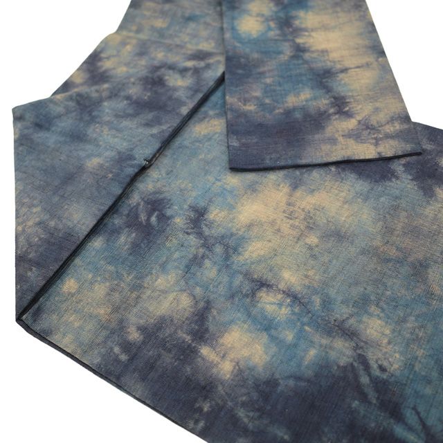 新古品】 名古屋帯 九寸 未使用 紬 正絹 長尺 全通 絞り染め 濃紺 濃灰