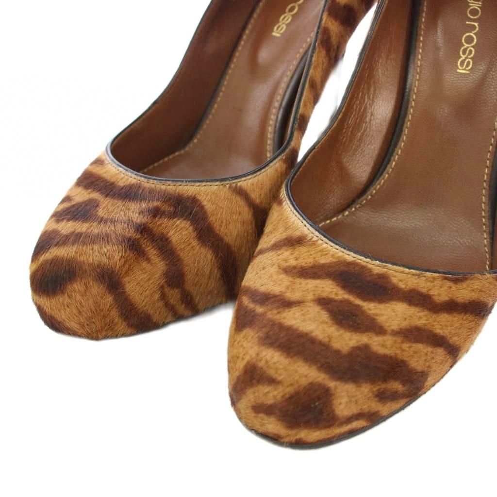 SERGIO ROSSI 美品 パンプス ハラコ ギャザー アニマル柄 ヒョウ柄