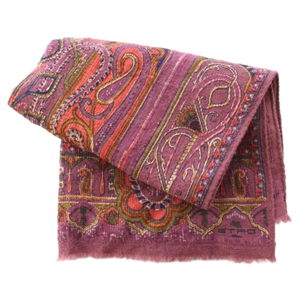 エトロ ETRO ストール フリンジ 総柄 ペイズリー柄 ウール シルク混 紫